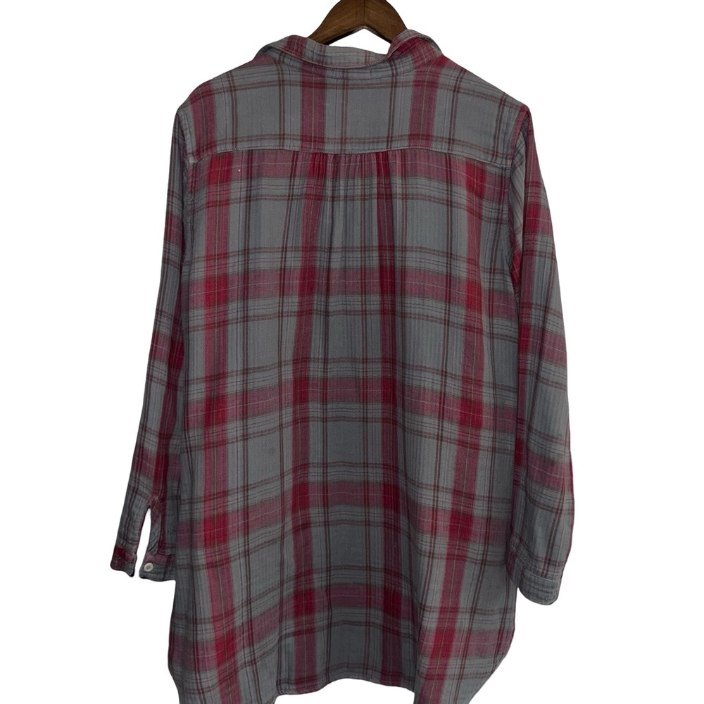 CP Shades Grey Red Plaid Flannel Tunic Top V-Neck Pockets Herringbone L - Picture 4 of 8